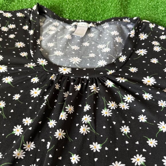 Emily Stacy Short Sleeve Round Neck Super Soft Black Floral T-Shirt Plus Size 3X - Picture 8 of 13